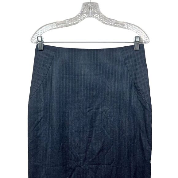 New York & Company Womens Pencil Skirt Pinstripe Blue Black Vented Zip Up Sz 6 - Picture 2 of 6